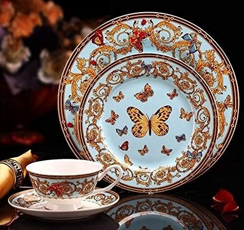 Dinnerware Sets - Luxury Dishes Service Set Ceramic Tableware Set Phnom Penh Dark Green Blue with Handle Multi-Size Plate Bowl Dish Household Kitchen SuppliesB