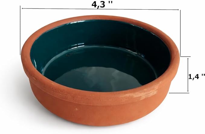 Areste Mexican Clay Cookware Set of 6 – Terracotta Pots Bowls Plates &amp Serving Dishes – Spanish Earthenware for Baking Yogurt Kheer Meat Vegetables – Cazuelas Mexicana (Green Brown Yellow