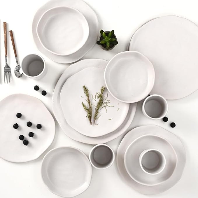 Cabtnca Plates and Bowls Sets for 4 16 Pcs Modern Stoneware Dinnerware Sets Highly Chip Scratch Resistant Microwave &amp Dishwasher Safe Irregular Dish Set for Kitchen Home Speckled White