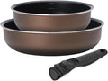 Iris Ohyama 3 Piece IH Gas Fire Deep Pan Set Diamond Coated with Graduated Grilles Oven Cooking Removable Handle PDCI-S3S Chestnut Brown Non-Stick Easy Care Deep-Plus Series