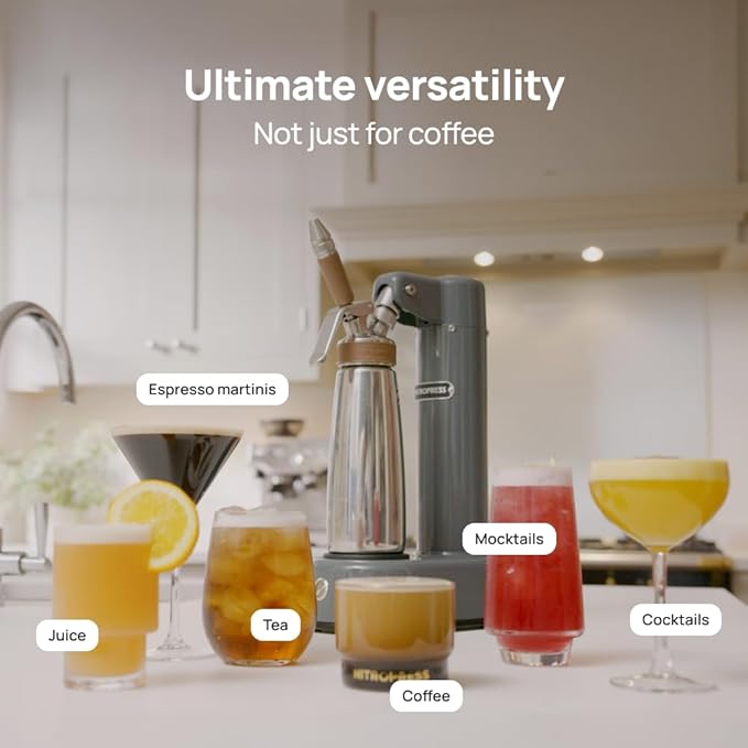 NitroPress DS Electric Nitro Cold Brew Coffee &amp Cocktail Maker Machine Air-Powered Nitro Coffee Maker &amp Nitrogen Infuser for Coffee Matcha Cocktails &amp Drinks Stainless Steel Home Bar Beve