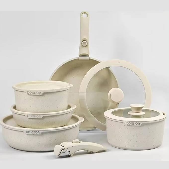 17pcs Non-stick Pots and Pans Set Aluminum Saucepan Frying Pan Milk pot Cookware Set Removable Handle Universal stove