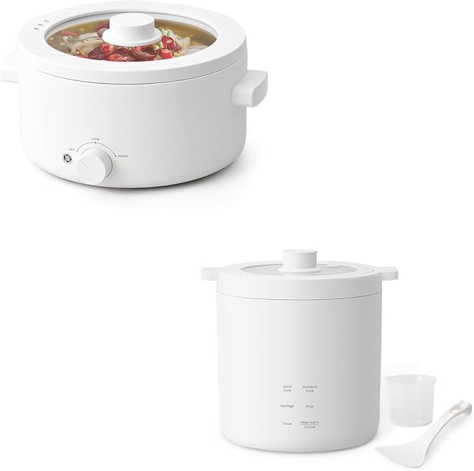 Rice Cooker 2 Cup Uncooked with 4 Cooking Functions&amp Olayks Hot Pot Electric 3L Portable Electric Pot with Ceramic Non-stick Coating for Steak Pasta