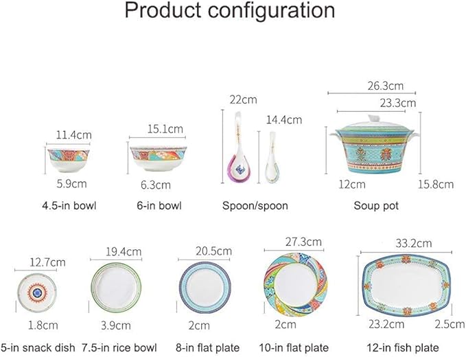 Ceramics Dinner Sets Bowl/Spoon/Plate/Soup Pot51 Pieces Dinnerware Bone China Tableware Set - Family Party and Kitchen Restaurant
