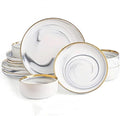 12 Piece Marble Porcelain Round Stoneware Dinner Dish Sets Dinnerware Plates and Bowls for 4