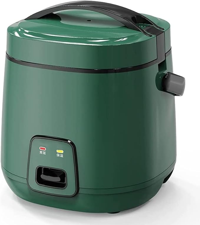 Mini Electric Rice Cooker With Portable Handle Retro Green Rice Cooker Fully Automatic with Removable Non Stick Rice Pot (1.2L)