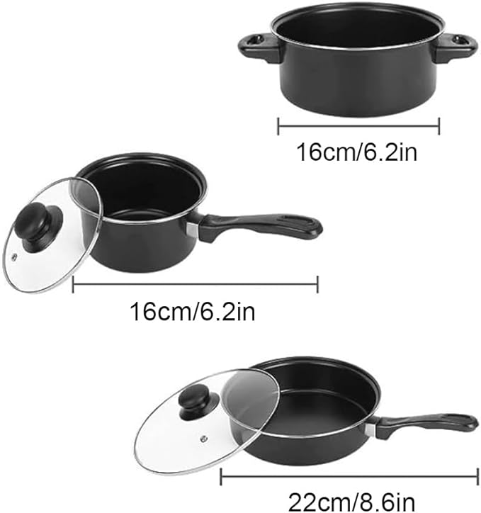 13 Piece Set Cookware Set Non-Stick Portable Lightweight Iron Pots and Pans with Glass Lids and Nylon Utensils for Outdoor Camping Picnic Travel Cookware