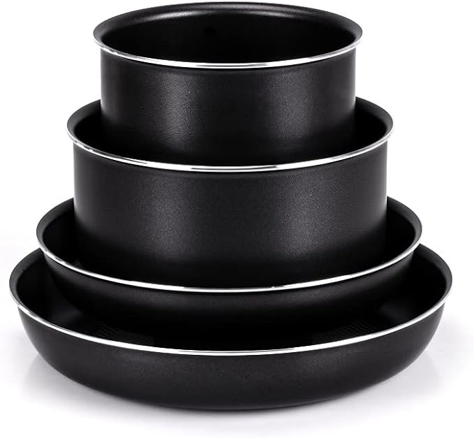 Moneta GEA Minispace Battery 6 Pieces with Removable Handle 100% Recycled Aluminium Also for Induction. Made in Italy