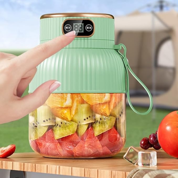 Portable BlenderJuicer Cup with Digital Display600ML Capacity Juices Making CupUSB RechargeablePersonal Size Blender for Shakes and Smoothiesfor Travel&ampGym (Blue(single cup with two lids))
