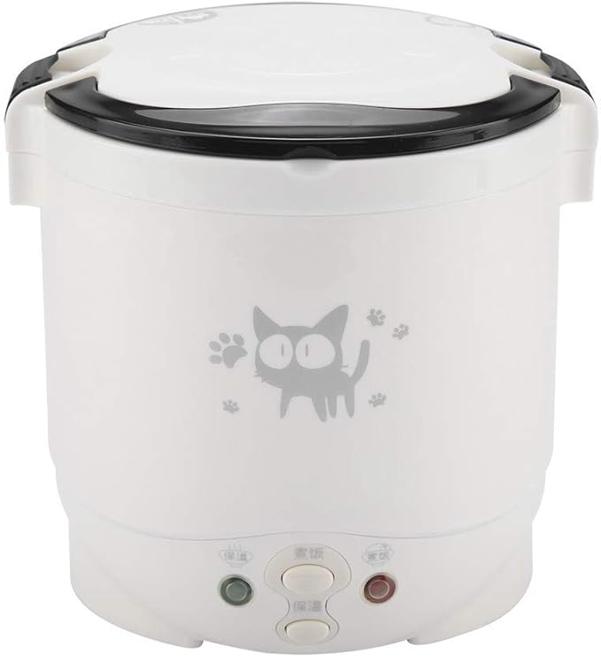 Estink Car Rice Cooker 1L Portable Rice Cooker for Car 12V 100W Electric Food Steamer Food Grade Material Double Safety Buckle Water Proof Surface and Non Stick Coating (White)
