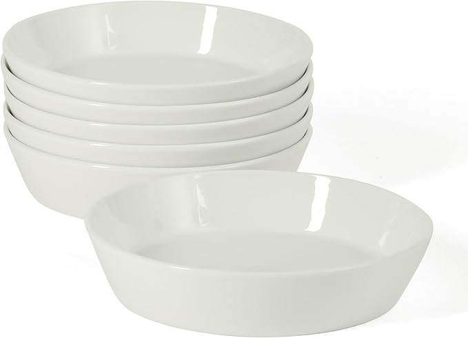 Martha Stewart Selma 6-Piece 41oz 8 Inch Large Pasta Bowls Porcelain Ceramic Chip and Scratch Resistant Shallow Salad Bowl Serving Bowls Soup Bowls Set Dishwasher &amp Microwave Safe White
