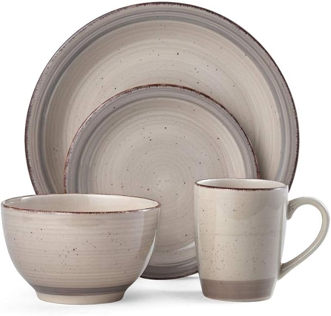 Pfaltzgraff Sadie 16-Piece Cream Dinnerware Set Service for 4 Durable Stoneware Plates and Bowls with Classic Design Microwave and Dishwasher Safe