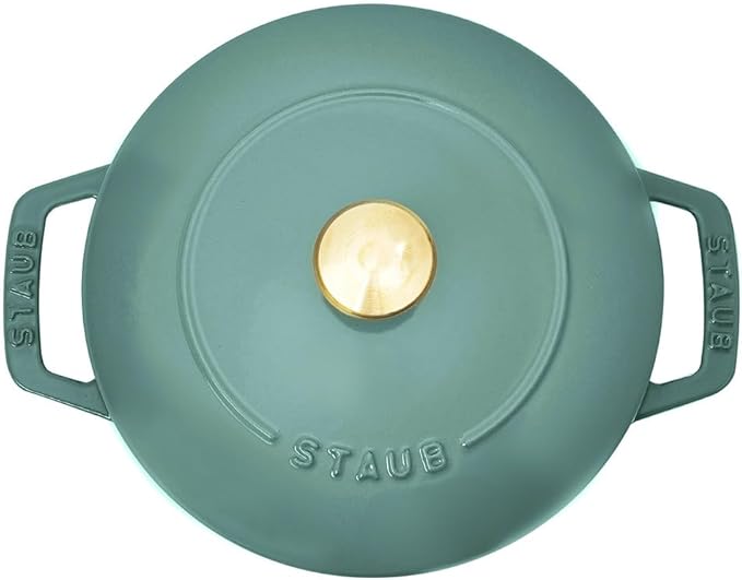 staub Wa-NABE Z1027-781 Wanabe Eucalyptus M 7.1 inches (18 cm) Double-Handed Cast Iron Pot Cooking 2 Pieces Induction Compatible Japanese Authentic Product with Serial Number