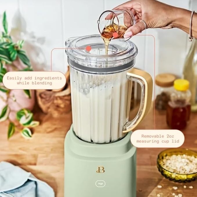 Beauti Power Exact Blender System with 700 W Motor 50oz Tritan Jar 20oz Single-Serve Cup No Drippy Sippy Lid 3 Speeds &amp 4 Pre-sets Dishwasher-Safe Parts Travel Cup Included (Sage Green)
