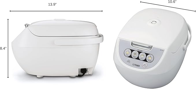 TIGER JBV-A10U 5.5-Cup (Uncooked) Micom Rice Cooker and Warmer with Tacook Food Steamer Cooking Tray Technology White
