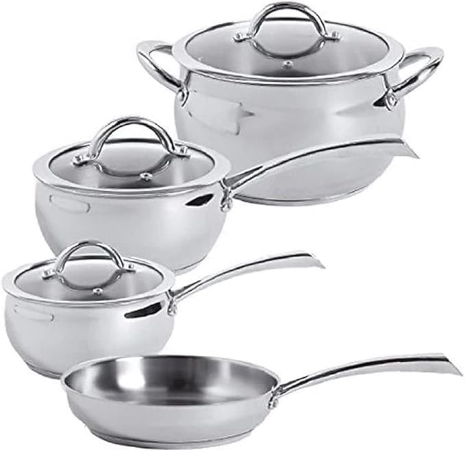 Oster Derrick 7-Piece Stainless Steel Cookware Set with Tempered Glass Lids Semi Polished