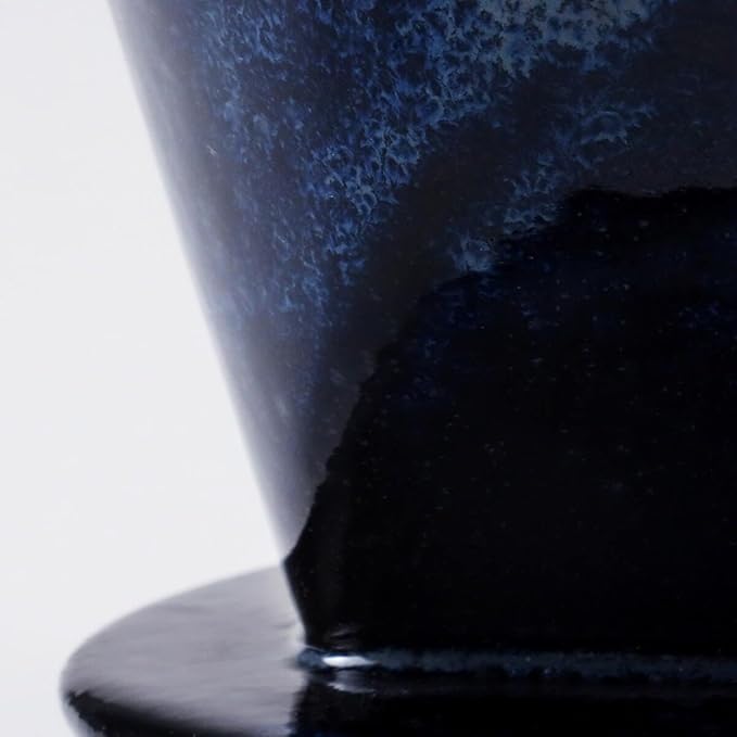 Asayu Japan Ceramic Coffee Pour Over Maker Set in Dark Navy Blue Slow Brewing Paper Filter Holder and Dripper with 3 Holes for Coffee and Tea - Coffee Dripper Cone