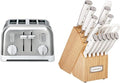 Cuisinart CPT-180WP1 4-Slice Metal Classic Toaster White/Stainless Steel &amp C77WTR-15P Classic Forged Triple Rivet 15-Piece Knife Set with Block White