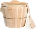 jojofuny Wooden Rice Steamer Bucket 8.26X6.49X6.49 Inch Natural Chinese Material Handmade Steamed Rice Barrel with Iron Handles Removable Bottom for Even Cooking and Easy Cleaning