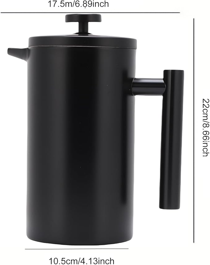 Enfmay 1000ml French Press Coffee Maker 304 Stainless Steel Double Wall Insulated Coffee Maker Pot Triple Filtration System for Optimal Brew Coffee Tea Maker for Home Office Camping