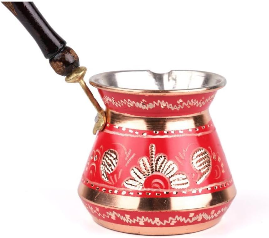 Copper Coffee Pot Set Erzincan Handmade 3-Piece Set 8-6-4 Person Capacity Traditional Turkish Coffee Maker Red Color - Red One Size