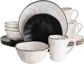 Roman Stoneware Dinnerware Set with Gold Rim - Assorted Matte - 16 Piece