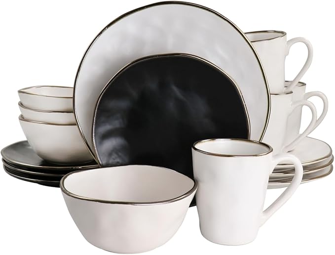 Roman Stoneware Dinnerware Set with Gold Rim - Assorted Matte - 16 Piece
