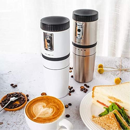Portable Coffee Maker Stainless Steel Electric Grinding One Hand Cup 250Ml Mini Home Outdoor Coffee Pot Grinder (Silver) (Silver)