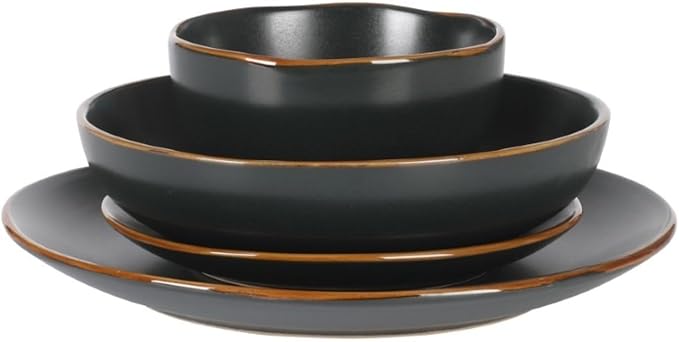 Gibson Home Hazeltine 16-Piece Black Stoneware Dinnerware Set – Plates and Bowls Durable Ceramic Kitchen Dinner Set