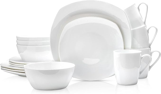 Stone Lain Bone China Soft Square 16 Piece Dinnerware Set White