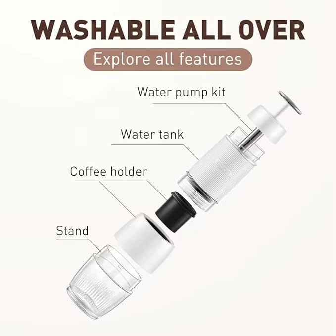 Portable Espresso Maker 18 Bar Travel Coffee Maker Hand Pressure Capsules Ground Coffee Extraction Drip Coffee Brewing Making Machine for Kitchen TravelCampingHiking