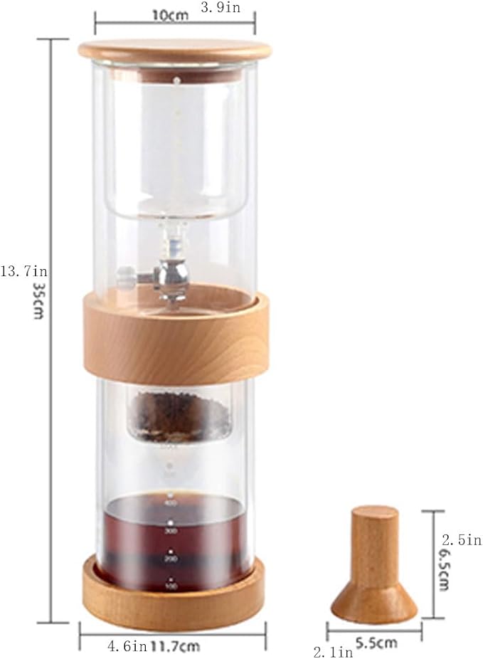 Iced drip coffee maker with Adjustable valve for Home Office 16.9oz Cold Brew Drip Tower Coffee Makers with Filter Fits Most Coffee Pots