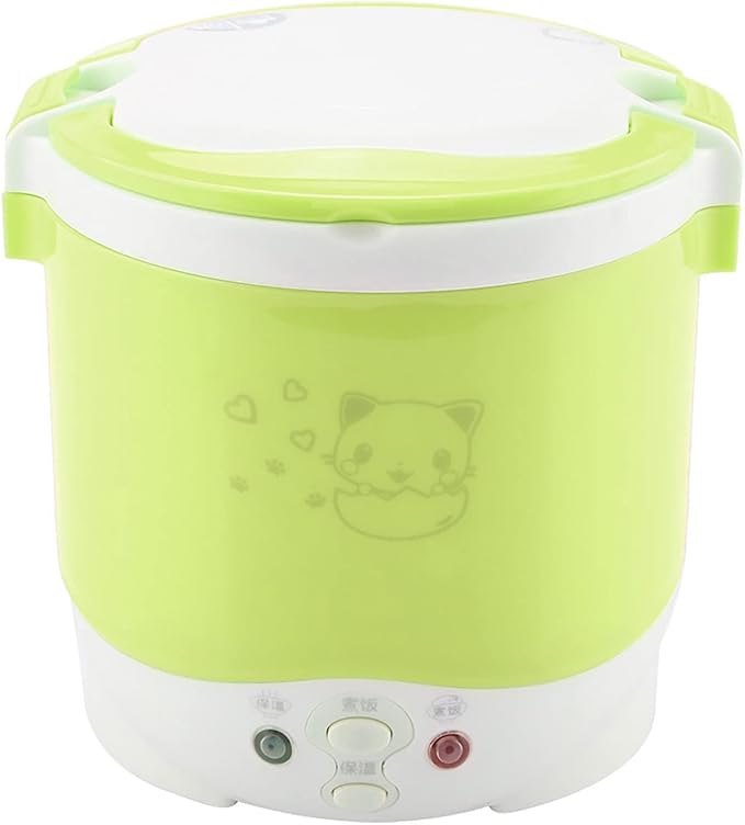 24V 140W 1L Electric Portable Multifunctional Rice Cooker Food Steamer for Trucks Easy to Carry Material with Double Safety Buckle (Green)