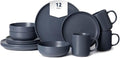 Plates and Bowls Sets 12 Pieces Stoneware Dinnerware Sets with Mugs Stackable Matte Glaze Kitchen Stoneware Plates and Bowls Set for 3 Microwave and Dishwasher Safe(Blue)