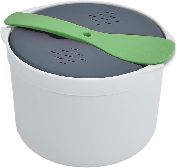 Microwave Rice Cooker 2L Pasta Vegetables Oatmeal Steamer - Food Grade PP Microwaveable Cookware Set with Lid and Spoon Easy Clean 7.3x7.3x5.1 inch