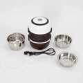 Electric Lunch Box Rice Cooker- 3 Layers 2L Portable Rice Food Heater Warmer w/Steaming Rack Stainless Steel Food Steamer for Office Home To-go Food 110V