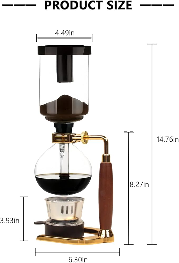 Siphon Coffee Maker Heat-Resistant Glass Vacuum Coffee Brewer 5-Cup (600ml) with Alcohol Burner Adjustable Buffer Clamp Stainless Steel Bracket Base for Coffee Aficionados
