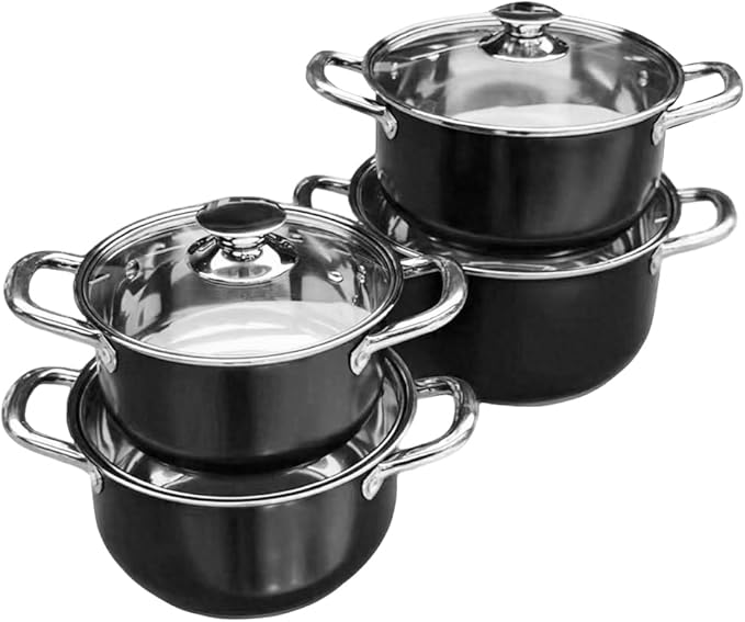 8Pcs Stainless Steel Cookware Set with Glass Lid Universal Cooking Pot Combination Anti-Scratch Soup Pot Set for Soup Cooking Stove