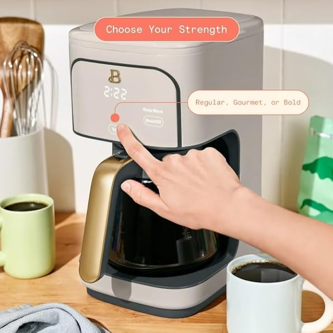Beauti Coffee Maker 12 cup Programmable Brewing Versatility Advanced Programming 1200 W Keep Warm mode (Porcini Taupe)