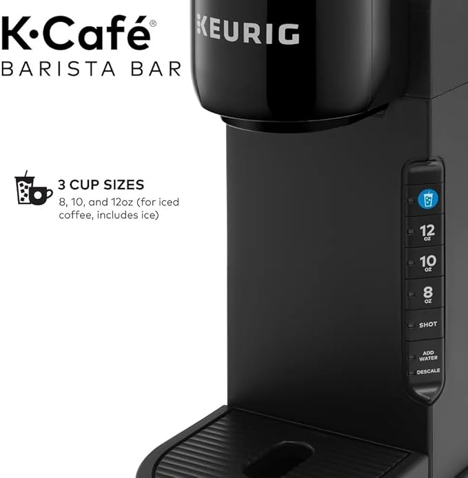 Keurig K-Café Barista Bar Single Serve Coffee Maker with 3 Brew Sizes Hot and Cold Brew Capabilities 2oz Coffee Shot Button Black (Renewed)