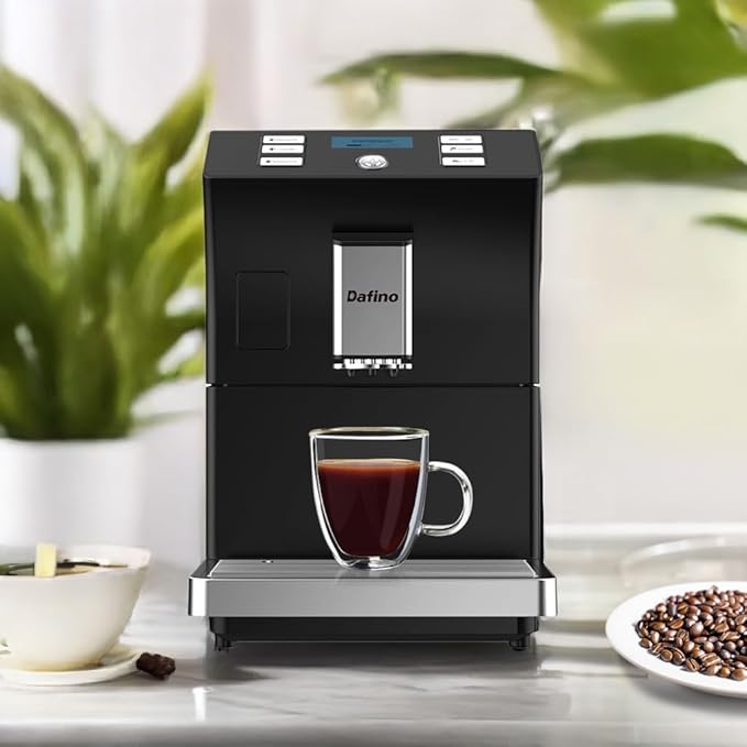 Full Automatic Espresso Machine Coffee Maker with LCD Display for Espresso Americano Long Coffee and Hot Water 4 Coffee Varieties Built in Grinder Stainless Steel Black