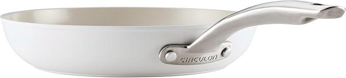Circulon Halo with LaserDefense Ceramic Nonstick 2-Piece Skillet Set/Frying Pans Made without PFAS Compatible with All Stovetops Dishwasher and Oven Safe 8 Inch and 10 Inch Fry Pans - Pearl White