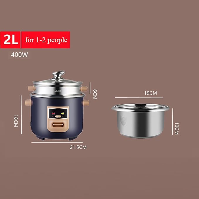 Rice Cooker (2-6L) 304 Stainless Steel Inner Pot Intelligent Insulation Make Rice &amp Steam Food &amp Vegetables 220-240V US/EU Power(2L) zz-0326