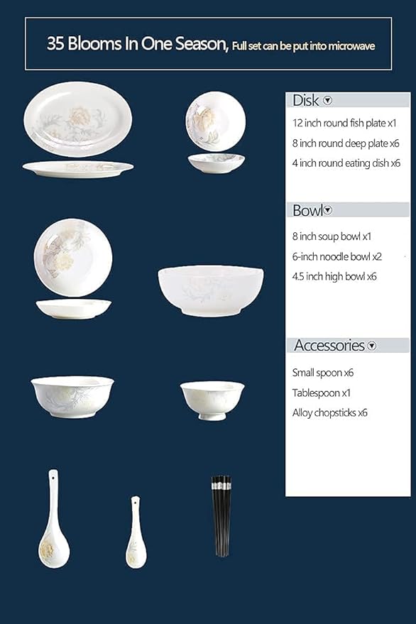 Dinnerware Set Dinner Party Tableware Service Set 355660Pcs Ceramic Dinnerware Set Bone China Tableware Dishes Plates Ceramic Combination Dinner Service Set Porcelaine Servi35 Pieces