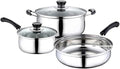 3-Piece Stainless Steel Cookware Set Frying Pan Soup Pot &amp Milk Pan with Glass Lid Induction Compatible and Safe