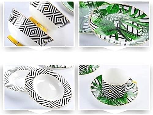 Dinnerware Sets Dish Set56-Piece 24K Gold Floral Design Nordic Ceramic Porcelain Tableware Set of Bowls/Dessert Plates/Soup Plates/Dinner P