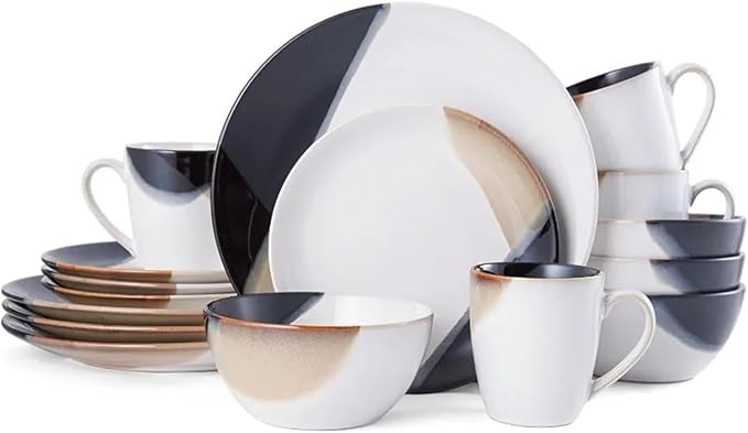 16-Piece Dinnerware Set Service for 4 Assorted Dishes and Plates Sets Family Dinner Party