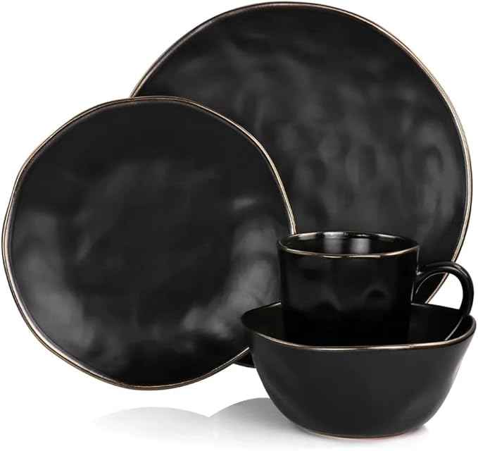 16 Piece Stoneware Dinnerware Set in Matte Dinner Plate Dessert Bowl Mug Plates