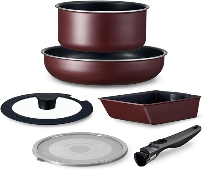 Iris Ohyama EHDC-T6S Frying Pan with Handle Removable 6-Piece Set Uses Strongest Non-Stick Coating Diamond Coated Pan Terra Non-Burning and Rust 3 Layer Construction Durable Easy to Oven Cook