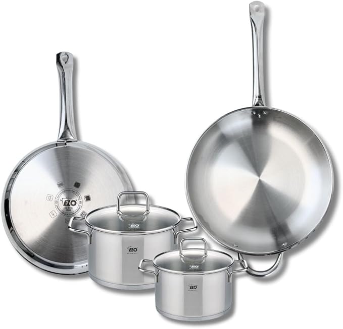 ELO 9508950 Cookware Set 4 Pieces 2 Frying Pans 28 and 32 cm and 2 Saucepans 16 and 20 cm Elo Profi Citrine Stainless Steel Induction